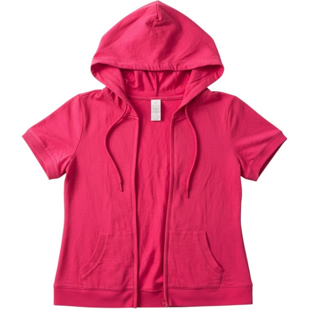Bobbie Brooks Pink Short Sleeve Full Zip Hoodie Sweatshirt Large 12-14
